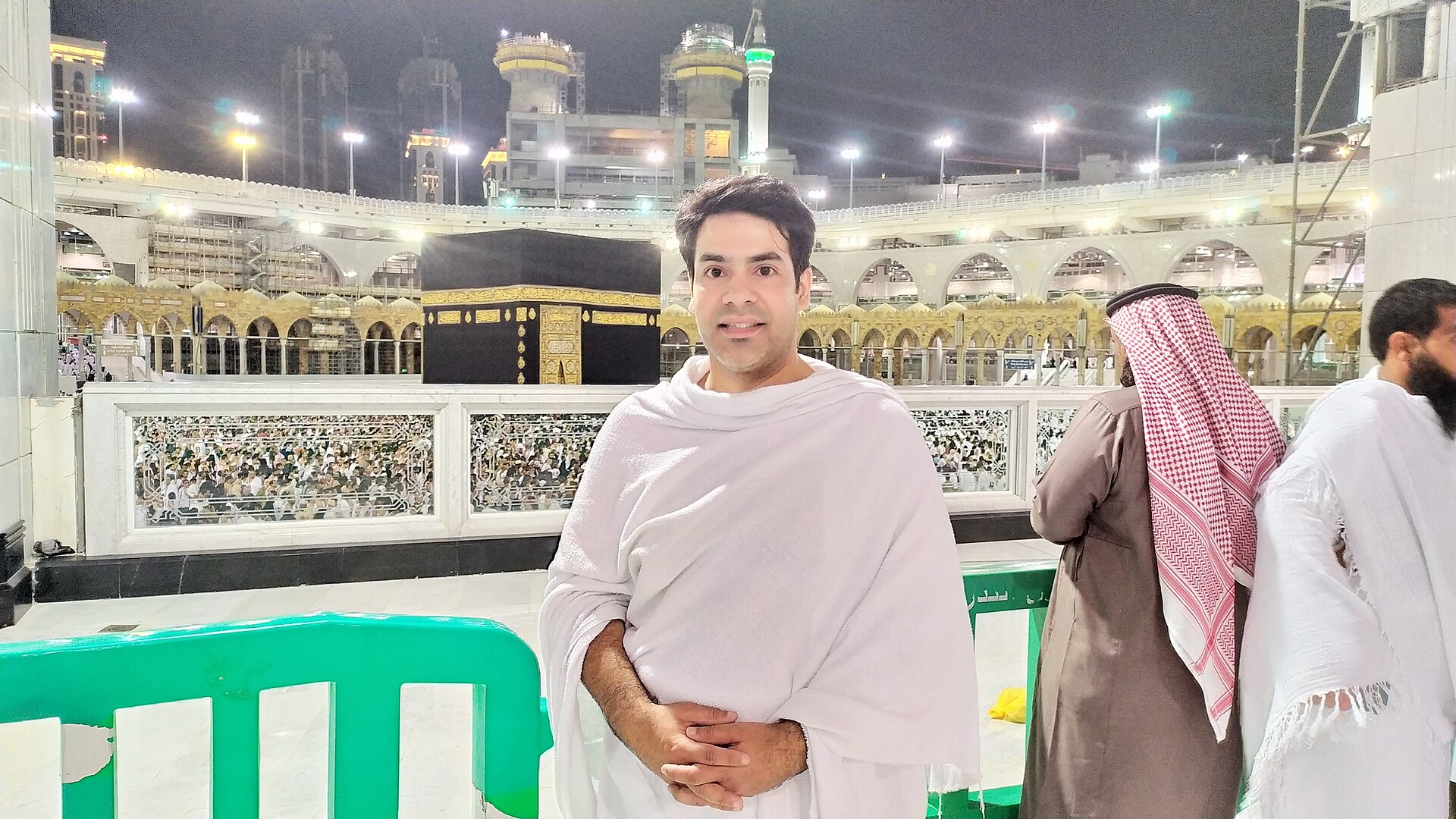 Pakistani pilgrim in ihram at the Holy Kaaba